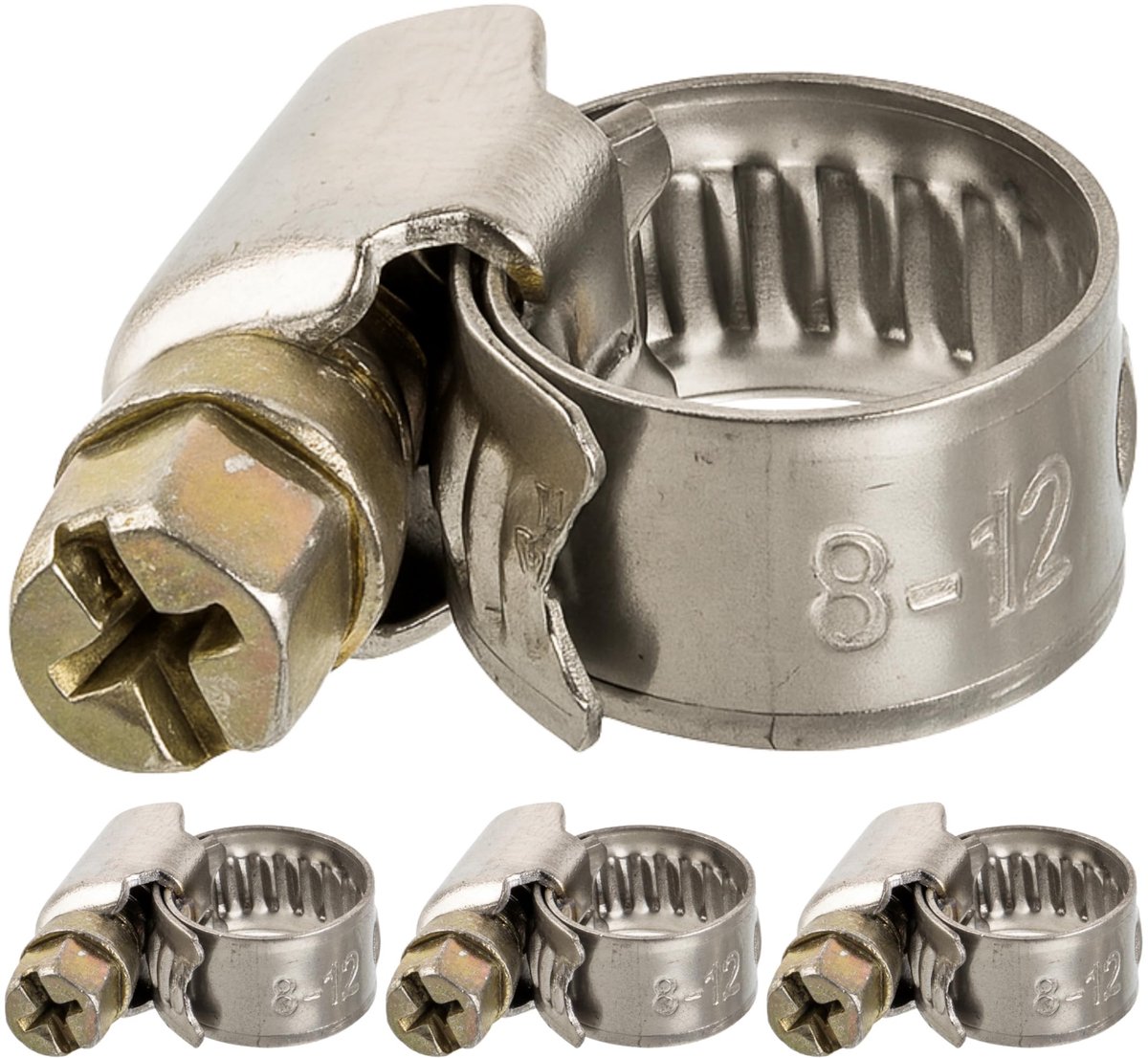 Dailygoods- Slangklem W2 Roestvrij Staal - Set van 4 Stuks - Klembereik 8-12 mm - 9 mm Bandbreedte - Antiroest - Voor Tuin/Vaatwasser/Zwembad - Buisklem