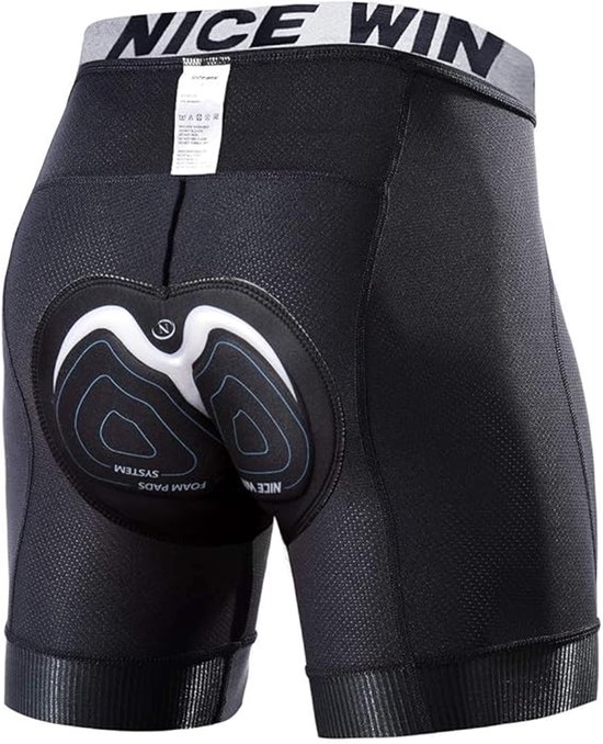 Cuissard de cyclisme noir avec insert blanc et bleu 4D. Ceinture avec logo "NICE WIN".