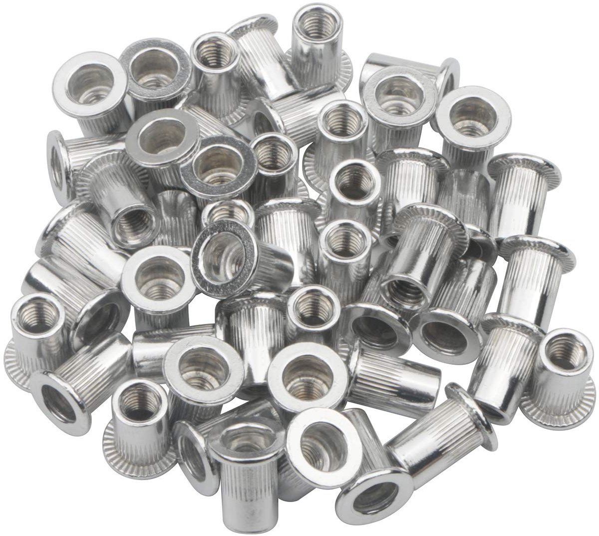 Dailygoods- Klinkmoeren Aluminium - Platte Kop - 100 Stuks - Inpersmoeren - Hoge Sterkte - Splined Lichaam - Grote Flens - Bevestigingsmoer