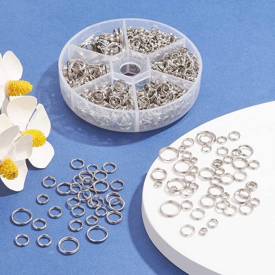 1390 Stuks Jump Rings en Split Rings, Zilveren Metaalringen voor Kettingen, Armbanden en DIY Sieraden, Ideaal voor Sieraden Maken en Creatieve Projecten — afbeelding 2
