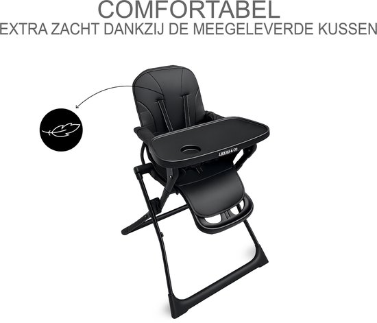 Liefjes & Co Kinderstoel - Eetstoel Baby - Inclusief Kussen - Opklapbare Baby Eetstoel - Peuterstoel - Zwart van Merkloos — afbeelding 3