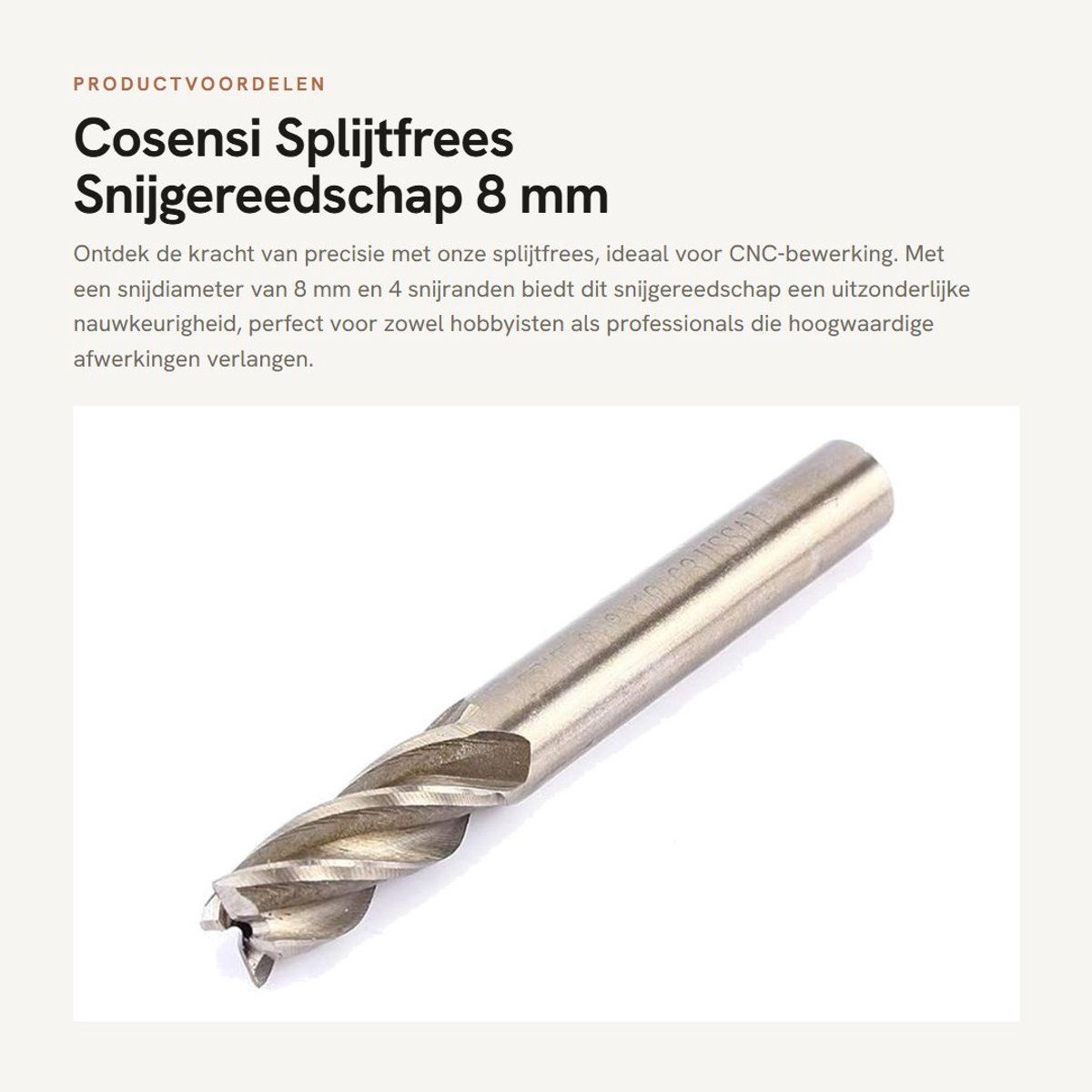 Solidchoice- Splijtfrees 4 Fluiten - HSS Snijgereedschap - 8 mm - 19 x 63 mm - Rechte Schacht - Fijne Afwerking - Frezen