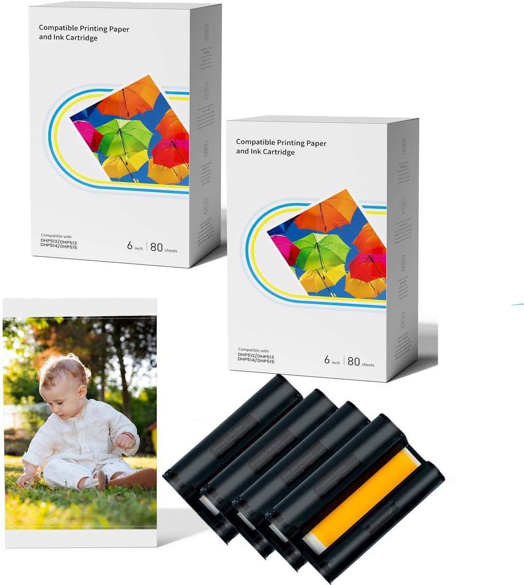 Solidchoice- Fotopapier 10x15 cm - Pakket met 160 vellen - Inclusief 4 inktpatronen - Levendige kleuren - Geschikt voor Amber printers - Perfect voor al je printbehoeften