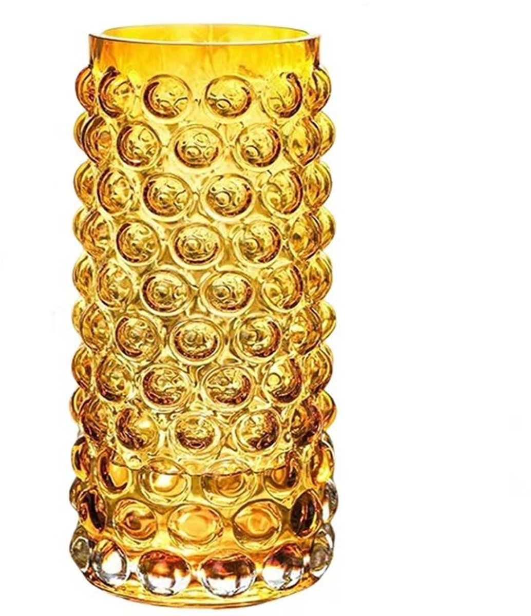 Solidchoice- Glazen Vaas Gouden Bubbel - Grote Cilinder Vaas - 11 Inch Hoog - Geribbelde Vaas - Modern Boerderij Decor - Uniek Ontwerp - Decoratieve Vaas