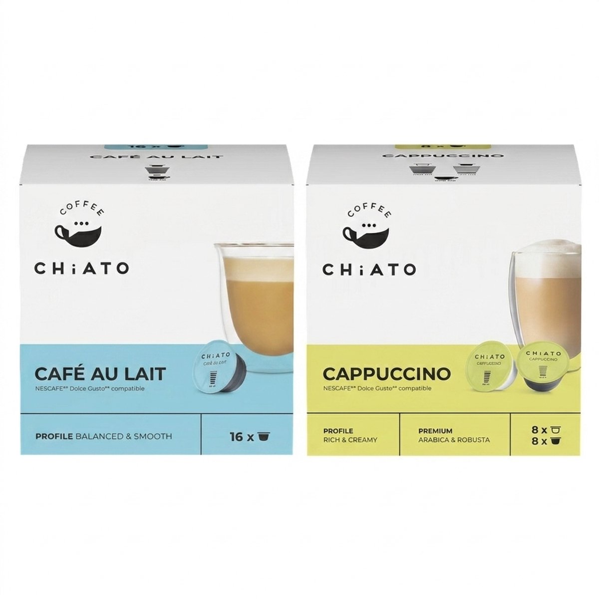 Koffiecapsules compatibel met NESCAFÉ® Dolce Gusto® CHiATO Café au Lait, 16 st.