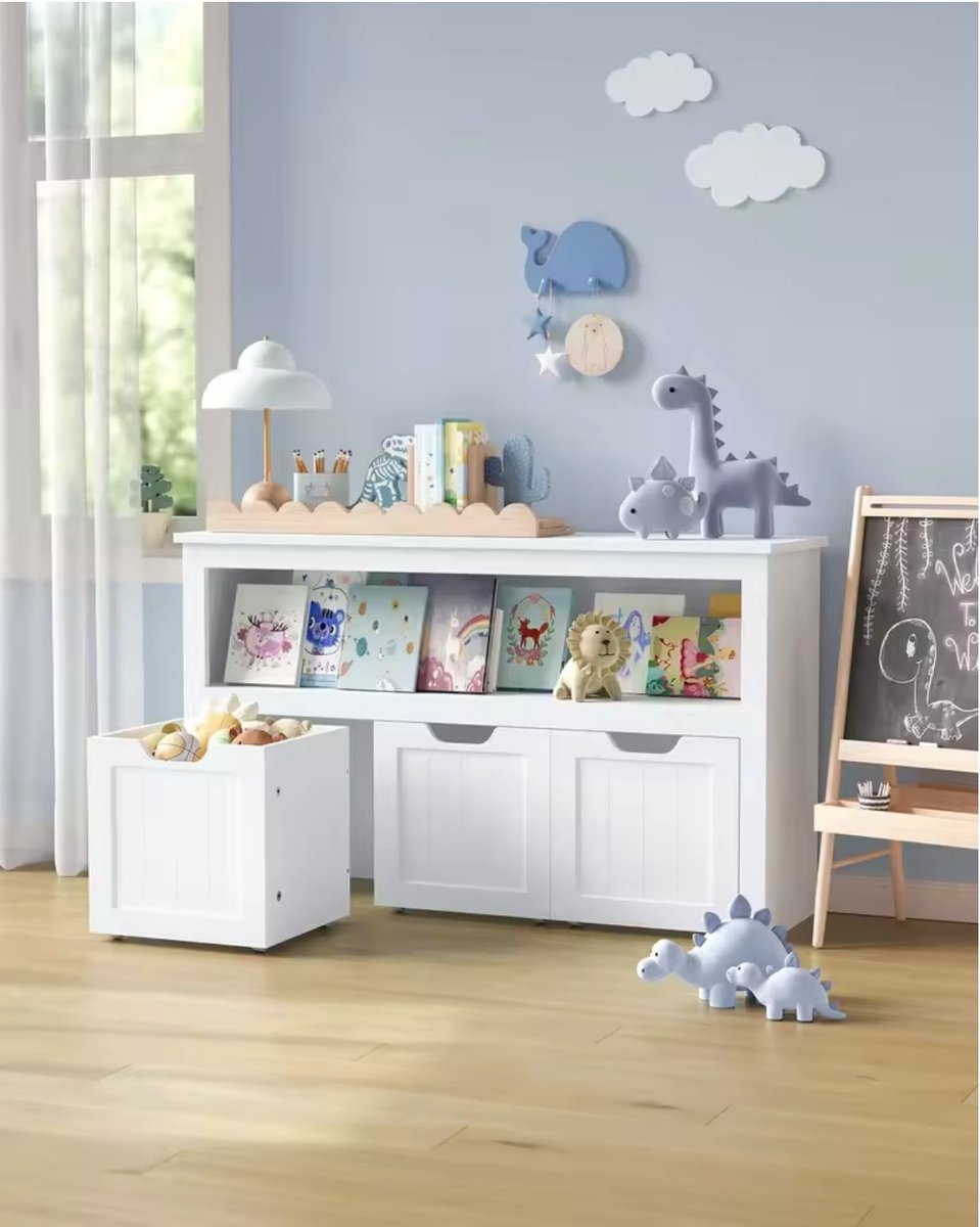 LeeuwenChoice® Kinderspeelgoed Opbergkast - Speelgoed Kledingkast - Opbergdoos Met Wielen - 102x30x60cm