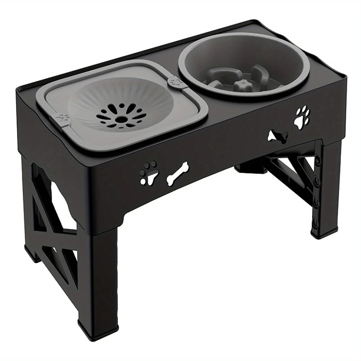 Stervia Voerbak Hond - Verstelbare Voerbak - Voerbak Met Standaard - Anti Schrok Voerbak Hond - Opvouwbaar - Zwart - 43 x 24.3 x 8 -30 cm