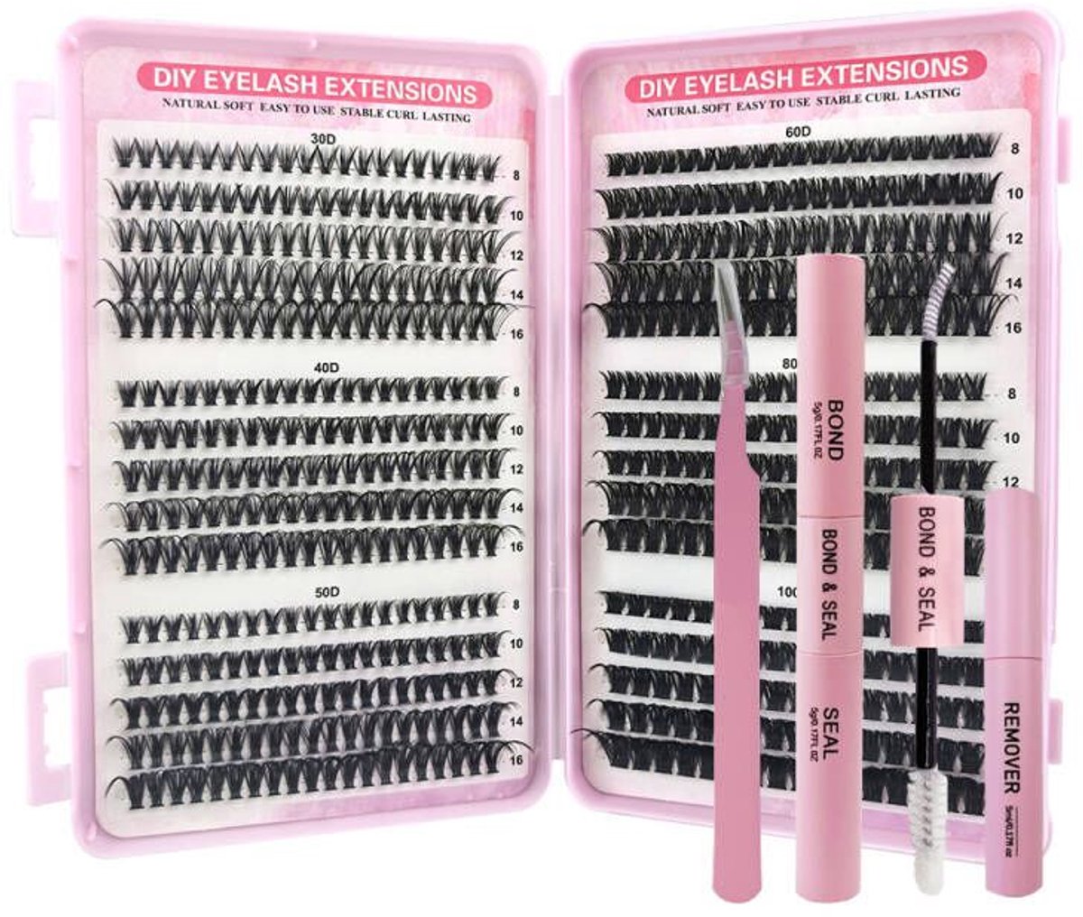 OLOEY 570 stukken individuele wimpers 30-40-50-60-80-100D Cluster Lashes Kit Diy Eye Lashes Fluffy Russische wimpers Extensions Curly duurzame wimperclusters voor meisjes en vrouwen-Meegeleverde gereedschappen
