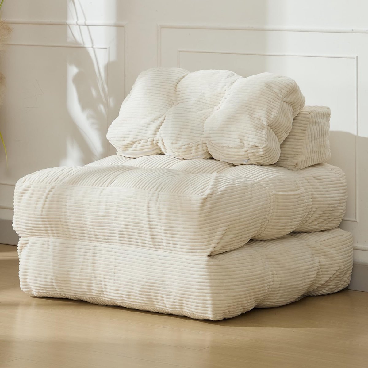 Slaapbank 2 in 1 - Fauteuil Opvouwbaar met Kussen - Fauteuilbed Comfortabel voor Woonkamer of Slaapkamer - Beige