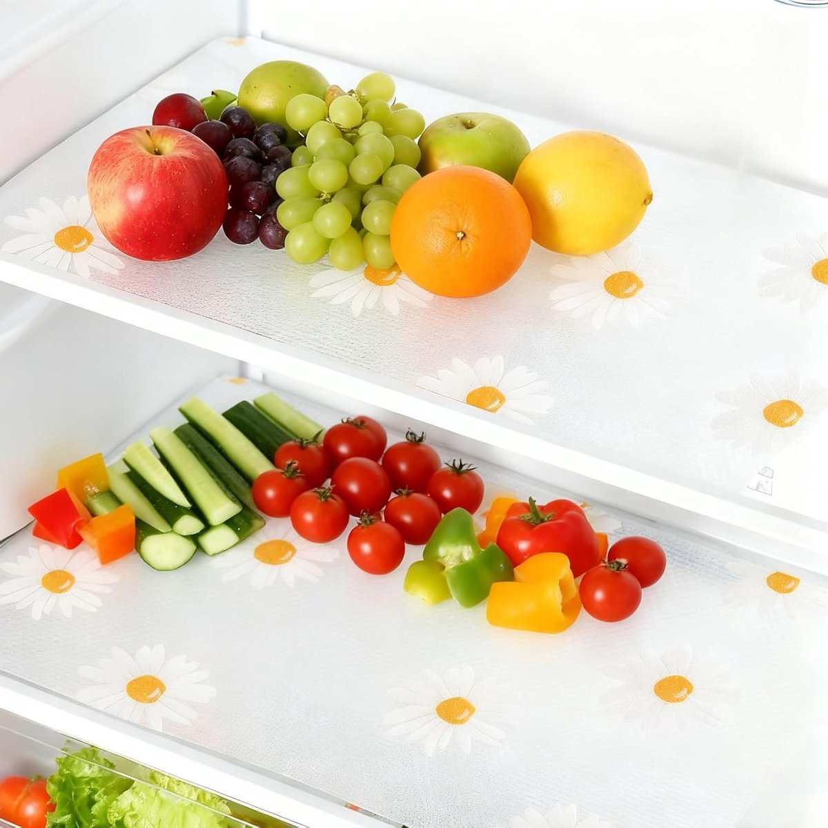 Set van 8 Antislip Waterdichte Koelkast Plankbeschermers - Herbruikbare Eco-vriendelijke Organizers met Daisy Patroon (45 x 30 cm) voor Keukenopslag