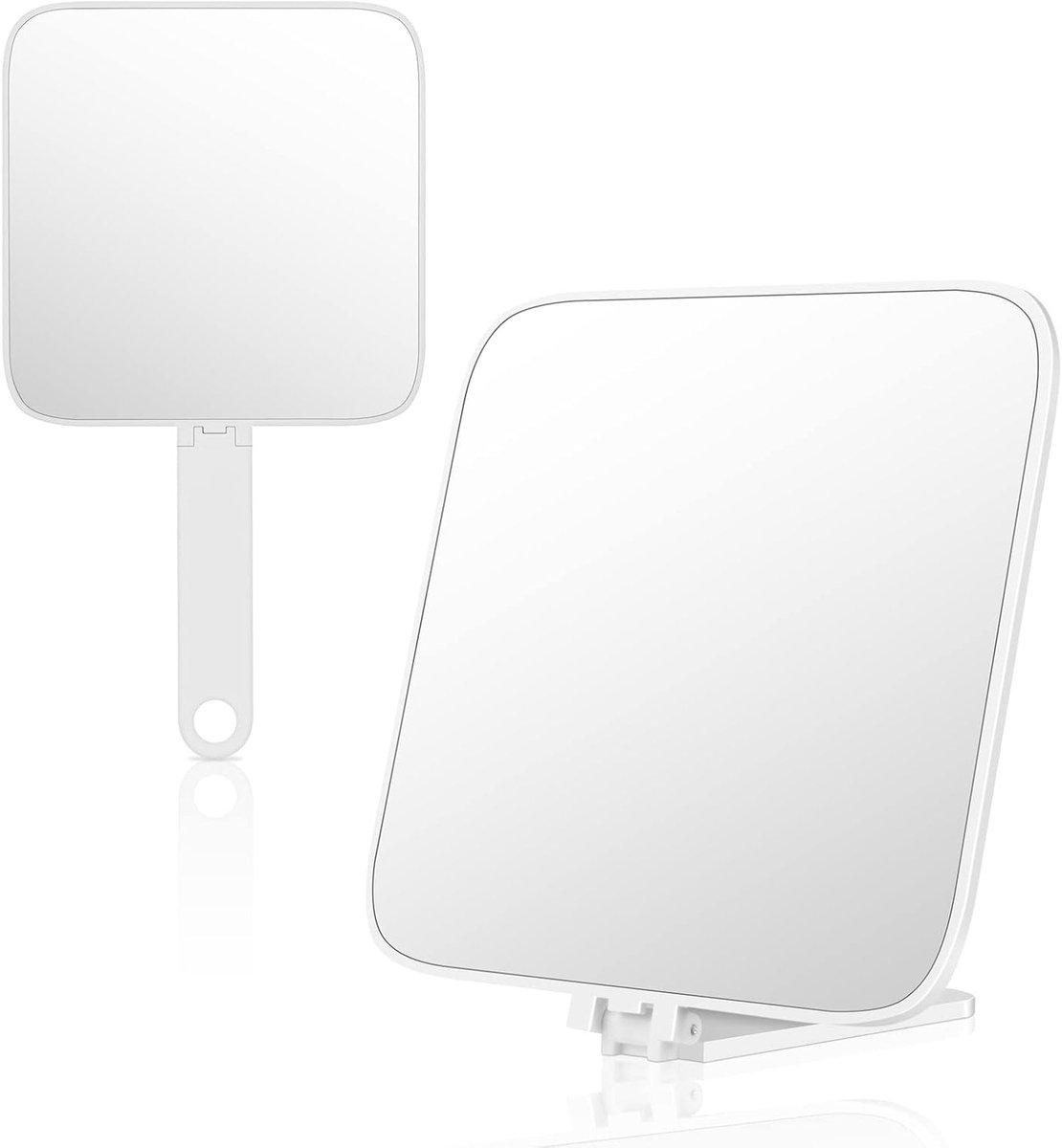 Grote Handspiegel, Draagbare Make-up Spiegel met Handvat, Antislip Hoge Definitie Spiegel voor Kappers, Salons en Tandartsen - Wit (14 cm Vierkant)