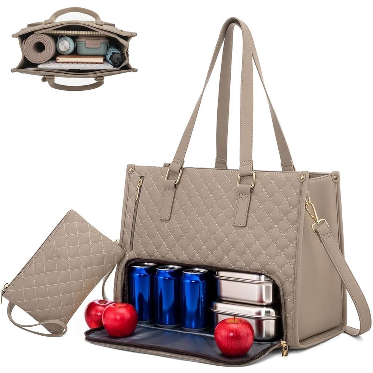 Dailygoods- Lunchtas 2-in-1 met geïsoleerd vak - Draagtas - Laptopvak tot 15,6 inch - Opvouwbare scheider - Lekvrij - Houdt maaltijden tot 5 uur warm