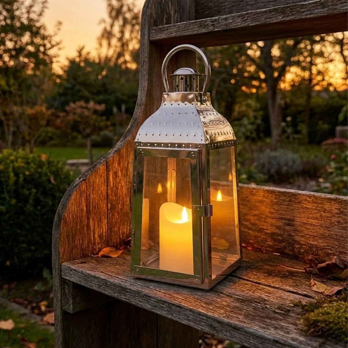 Dailygoods- Decoratieve Lantaarn - Roestvrij Staal - Tuinlantaarn - Lantaarn voor Binnen/Buiten - Geschikt voor Geurkaarsen - Afmetingen 14x13,5x30 cm