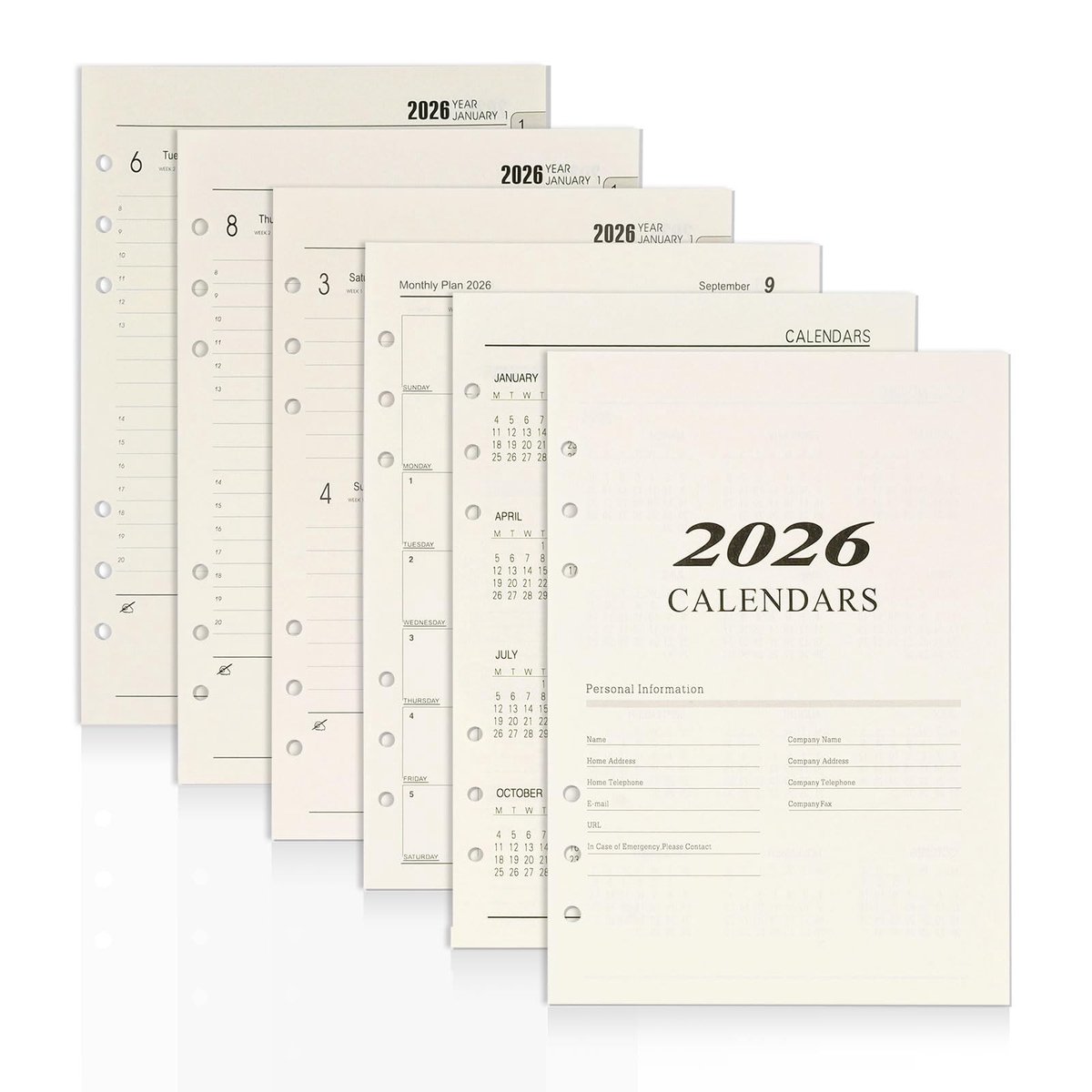 Dailygoods- Navulpapier A5 2026 - 135 Vellen - Geperforeerd - Weekplanner - Maandplanner - Hoogwaardige Kwaliteit - 139 x 206 mm - Agenda