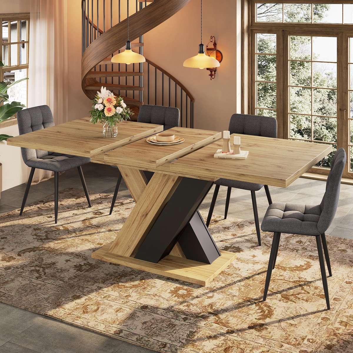 DESMIU Uitschuifbare Eettafel Met Ingebouwde Opbergruimte En X Poten Voor Keuken En Woonkamer MDF Zwart 119 158,5 X 80 X 75 Cm