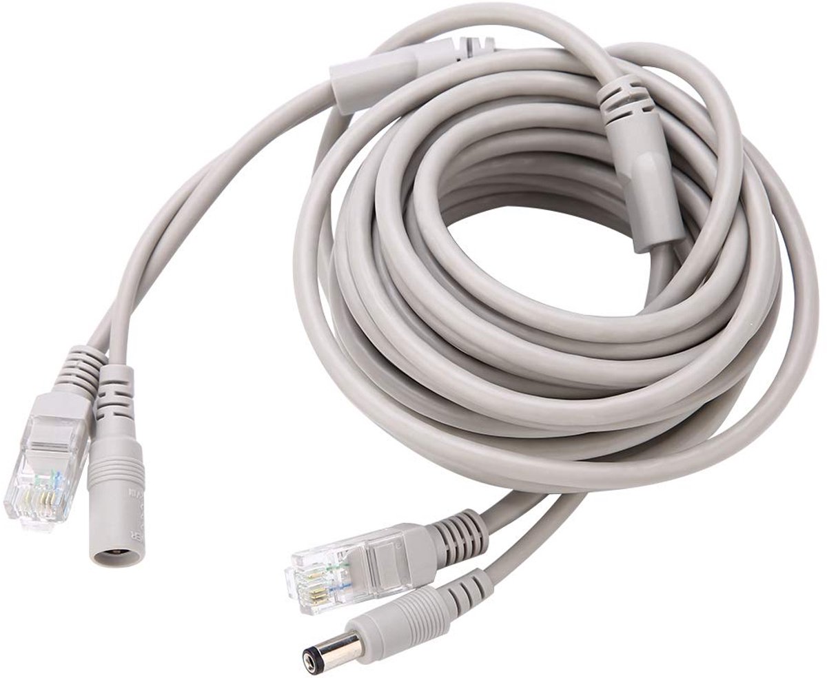Ethernet Kabel - Netwerkkabel DC - Camera Beveiliging - Twee-in-één Functie - 5 meter - Zwart