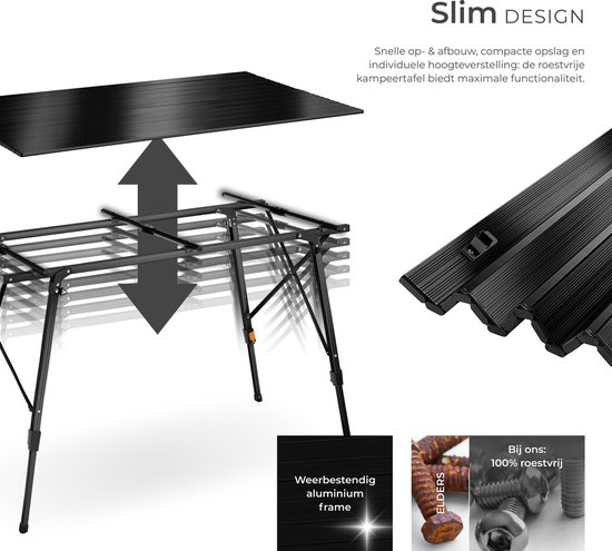 tectake®- Aluminium campingtafel kampeertafel - in hoogte verstelbaar - LxBxH: ca. 120x70.5x58-79cm - Inc. draagtas - zwart van TecTake — afbeelding 4