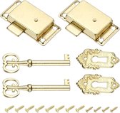 Meubelsloten - 2 stuks - Vintage antieke sloten - ladesloten - Metaal - Antiek meubelslot - Antieke decoratieve sloten - Met sleutel en schroeven - Geschikt voor kledingkasten, kasten, laden, dozen - 53*27 mm - Goud