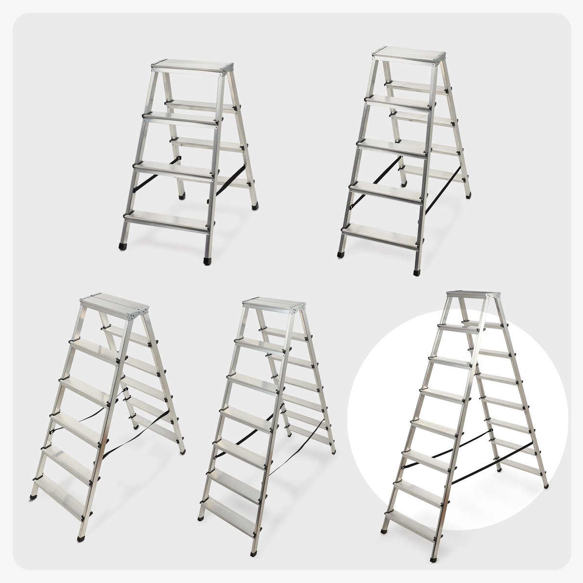 KADAX Huishoudladder, trapladder in 5 versies, vouwladder met draagvermogen tot 125 kg, inklapbare dubbelzijdige multifunctionele ladder, aluminium ladder met antislip voeten (8 treden) – foto 8