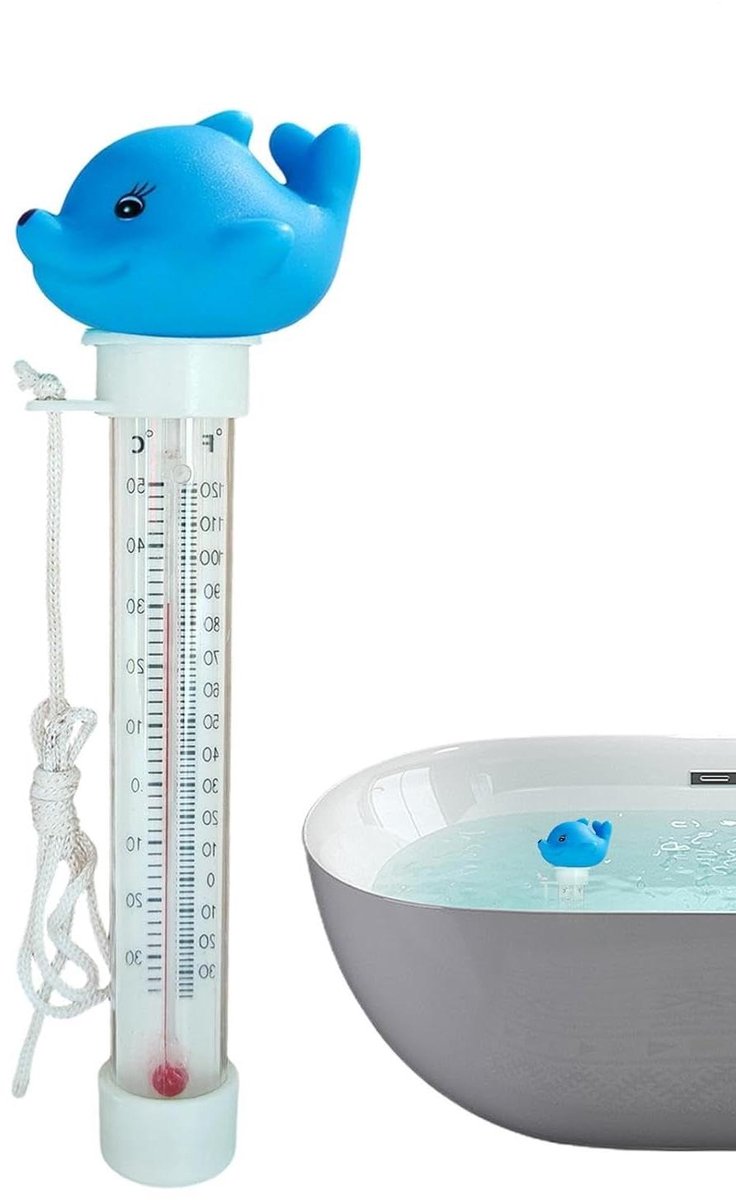 Zwembadthermometer Dolfijn - Watermeter Spa - Temperatuur Meten - Duidelijk Afleesbaar - 20 Centimeter - Blauw