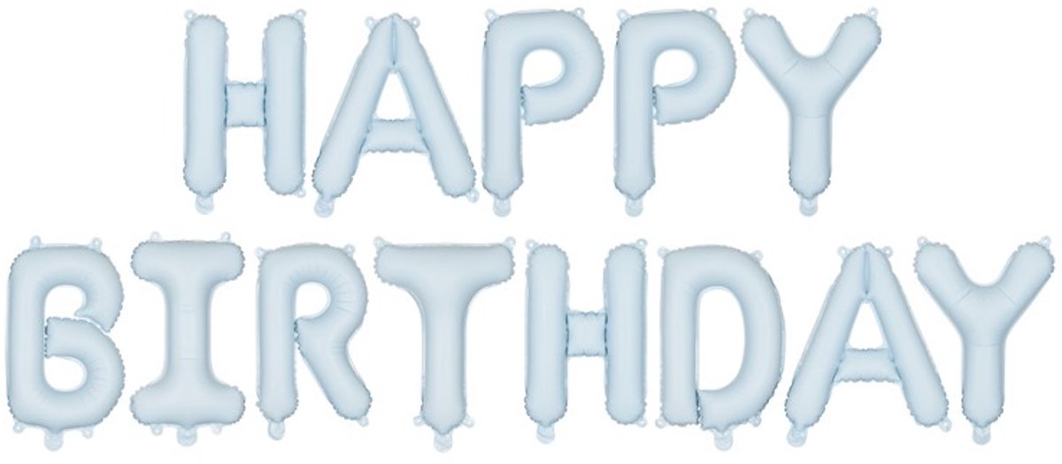 'Happy Birthday' ballon set - 35 cm letters - Pastel blauw - Geschikt voor lucht & helium - Herbruikbaar