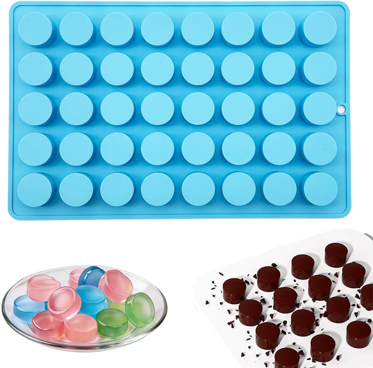 Dailygoods- Siliconen Vorm 40 Holtes - Cilindrische Snoepvorm - Ronde Silicone Mal - Antiaanbaklaag - Duurzaam - Temperatuurbereik -40 °C tot 230 °C
