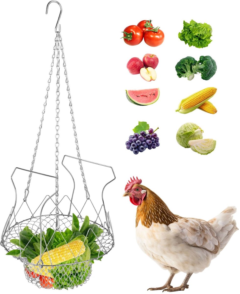 Dailygoods- Kippenvoerbakje Verstelbaar - Hangend Voederbakje - Roestvrij Staal - Kippenhok Accessoire - Opvouwbaar - 53 cm Lengte - Voederbak