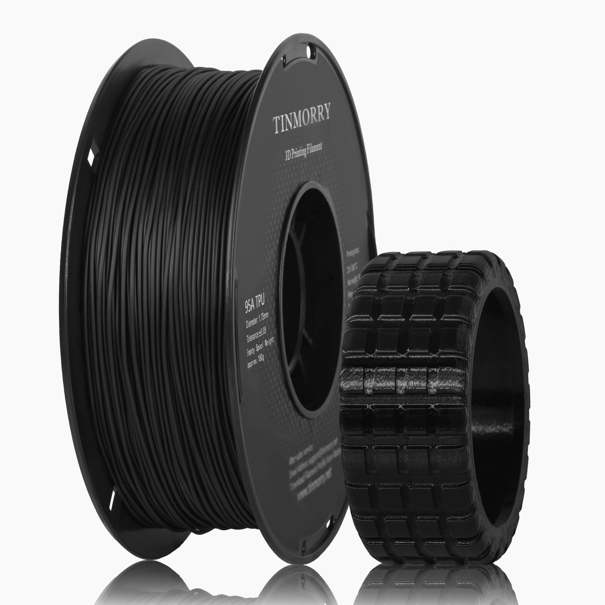 Dailygoods- TPU-Filament 1,75 mm - Flexibel 95A - Glanzend Oppervlak - Geschikt voor FDM-3D-printers - 1 KG - Zwart - 3D-printer Filament