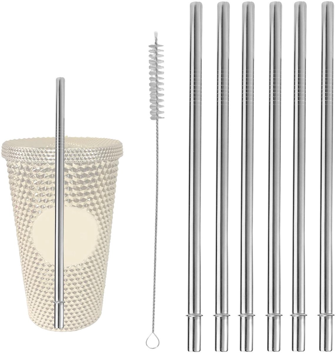 Dailygoods- Rietjes Roestvrij Staal - 6 Stuks - Herbruikbare Rietjes - Reinigingsborstel - BPA-vrij - Geschikt voor Starbucks Tumblers - Metalen Rietjes