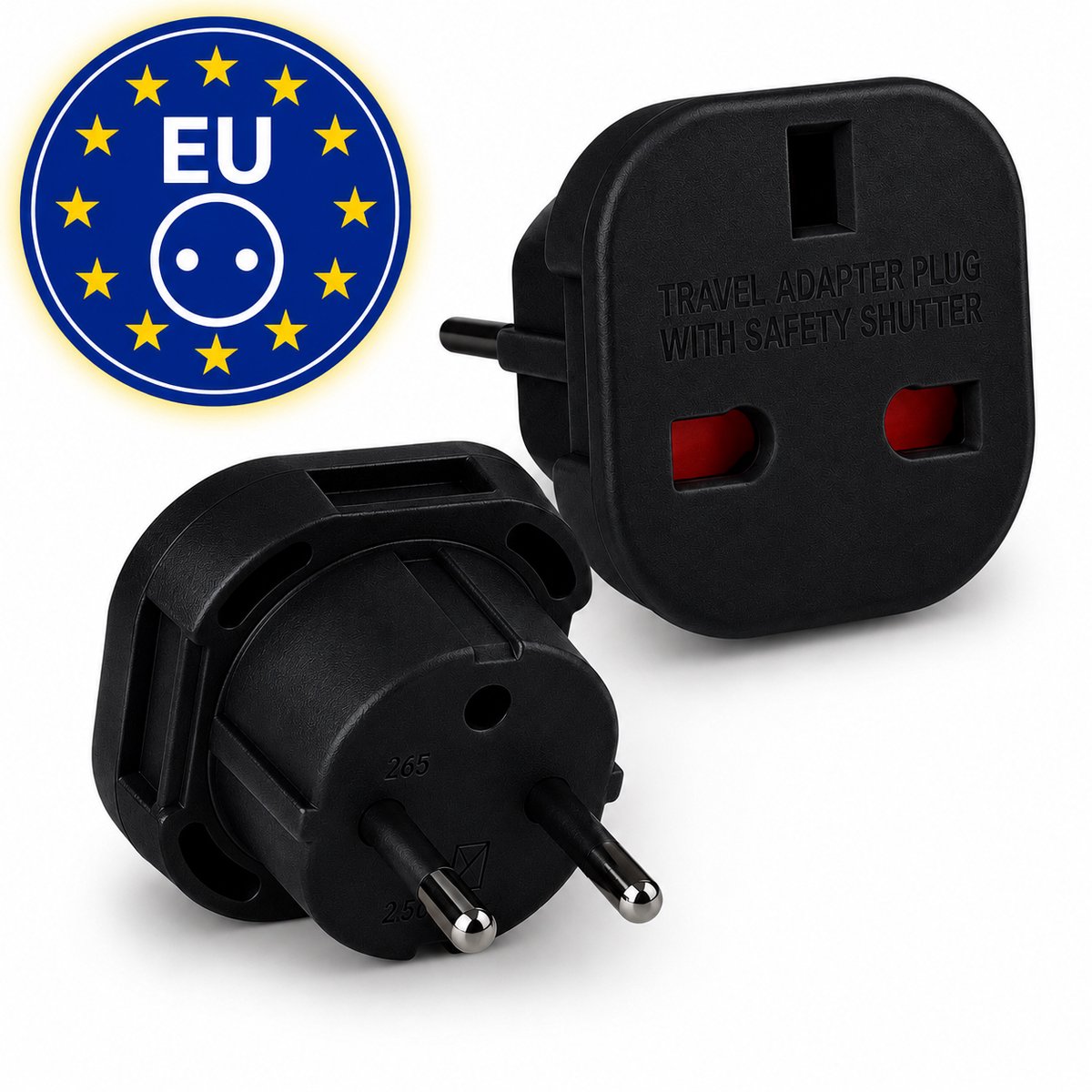 DEGG® - 2x Reisstekker UK naar EU - Set van 2 Travel Adapters - Britse Stekker naar Europese Stopcontact - Compact & Veilig voor Reizen - Zwart