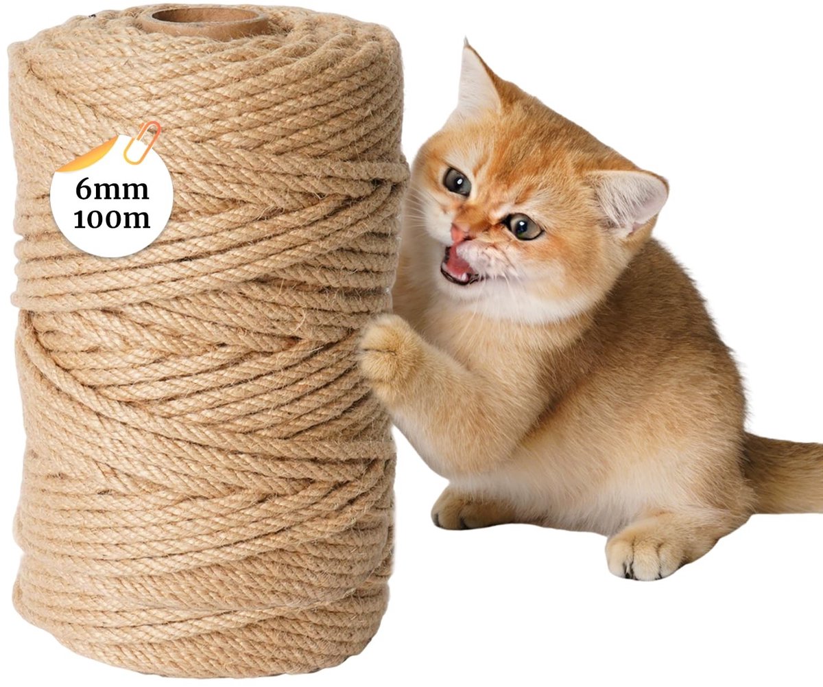 Dailygoods- Sisaltouw 100 m - Natuurlijk Sisaltouw 6 mm - Krabtouw voor Katten - Jutekoord - Decoratie - Huishouden/Tuin - Touw