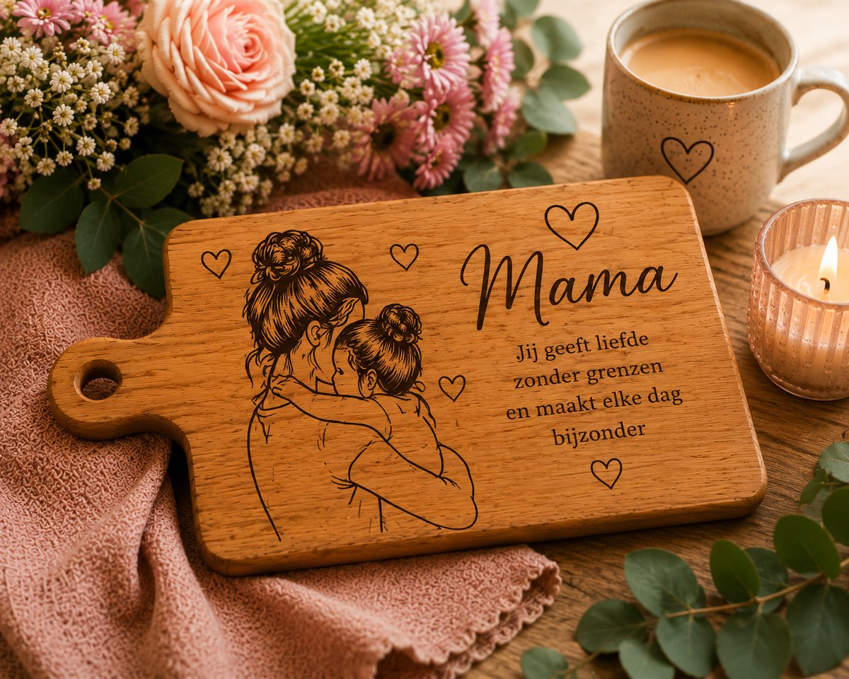 Mama Cadeau – Gegraveerde Houten Snijplank Acaciahout 35 x 20 cm – Persoonlijk Cadeau Moeder – Verjaardag Cadeau Mama