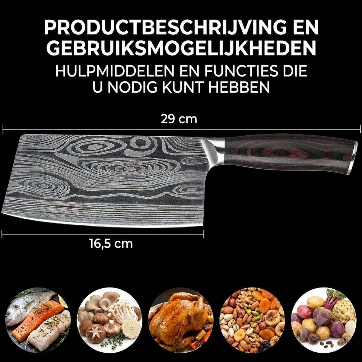 7 inch Koksmes, roestvrij stalen lemmet met Pakkawood handvat, inclusief geschenkdoos