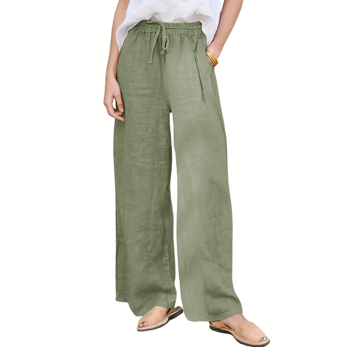 Currero Linnen Broek Dames - Zomerbroek - Volwassenen - Lange Broek - Pantalon - Strandbroek - Zomer - Ibiza Stijl - Varengroen M