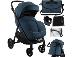 MoMi CLARA Kinderwagen - Verstelbare Duwstang - Vering op Alle Wielen - Tot 22 kg - Blau