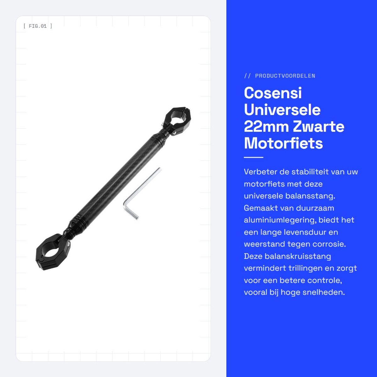 Dailygoods- Balansstang 22mm - Universaal - Aluminiumlegering - Corrosiebestendig - Vermindert trillingen - Versterkt stuurstabiliteit - Stuurstang