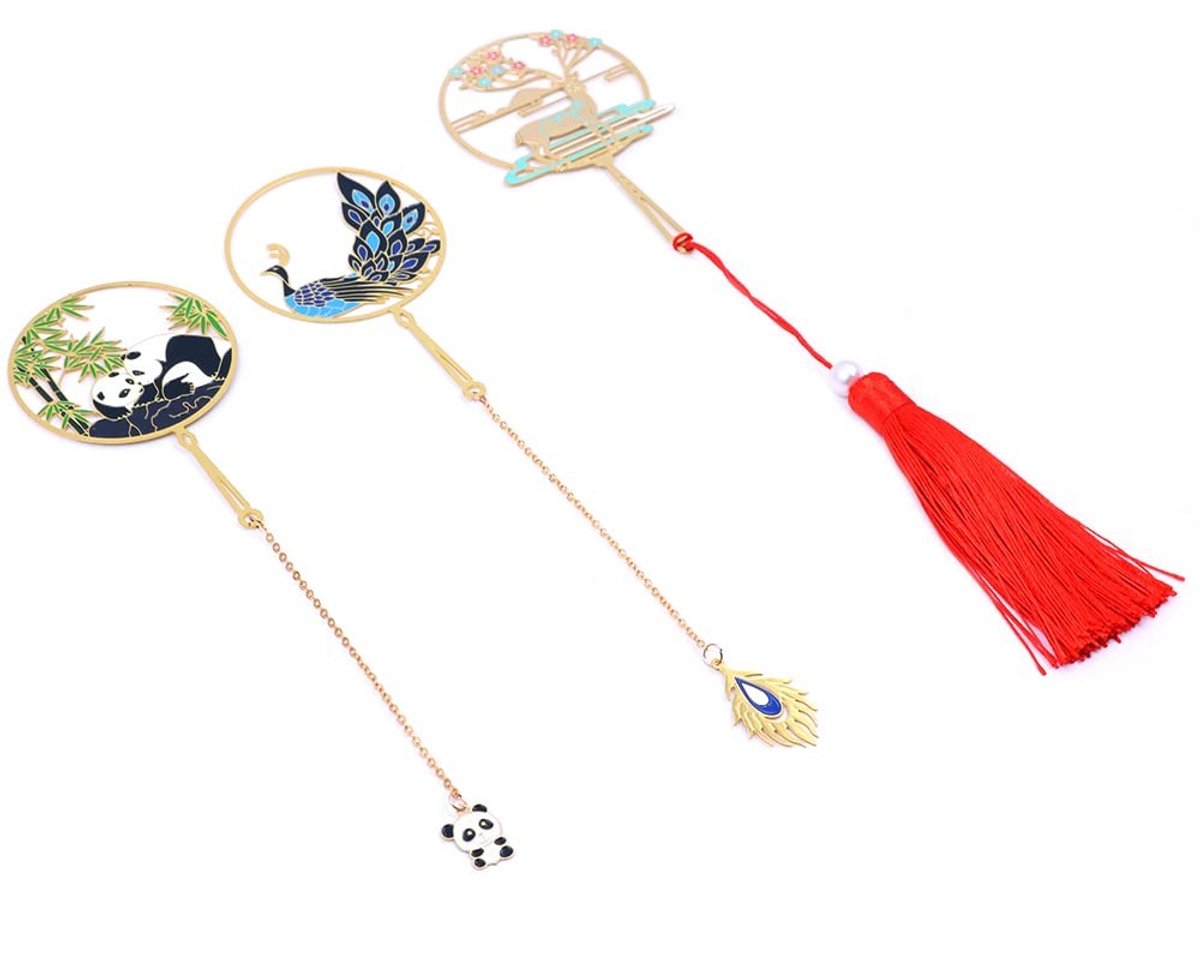 Dailygoods- Bladwijzer 3-delig - Metalen Dieren - Vintage - Boekpaginamarkering - Geschenkdoos - Gouden Kettinghangers - Boekenlegger