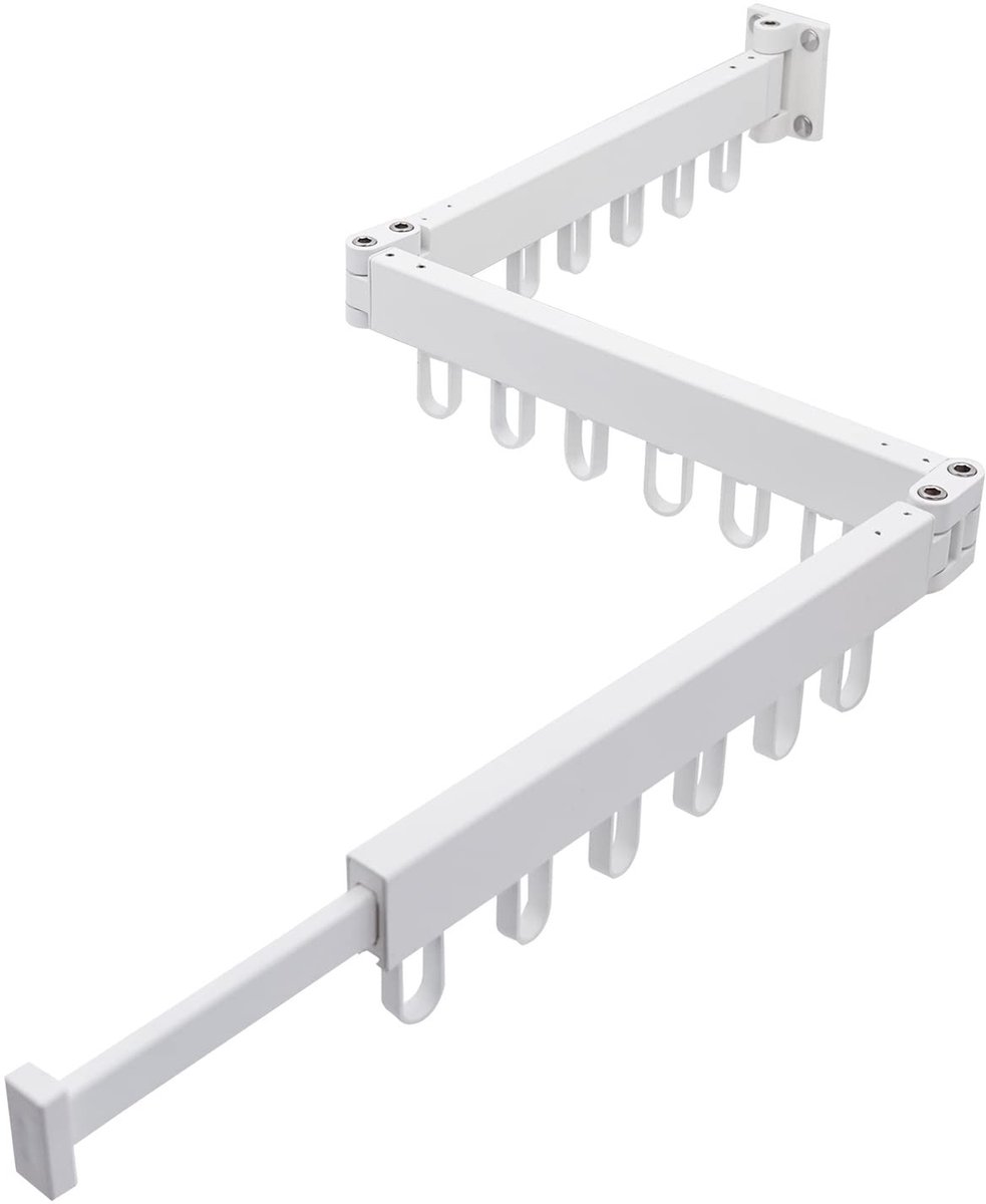 Dailygoods- Droogrek Ruimtebesparend - Wandmontage - Aluminium - 128 cm - 18 Haken - Opvouwbaar - Geschikt voor Balkon/Badkamer - Wasrek
