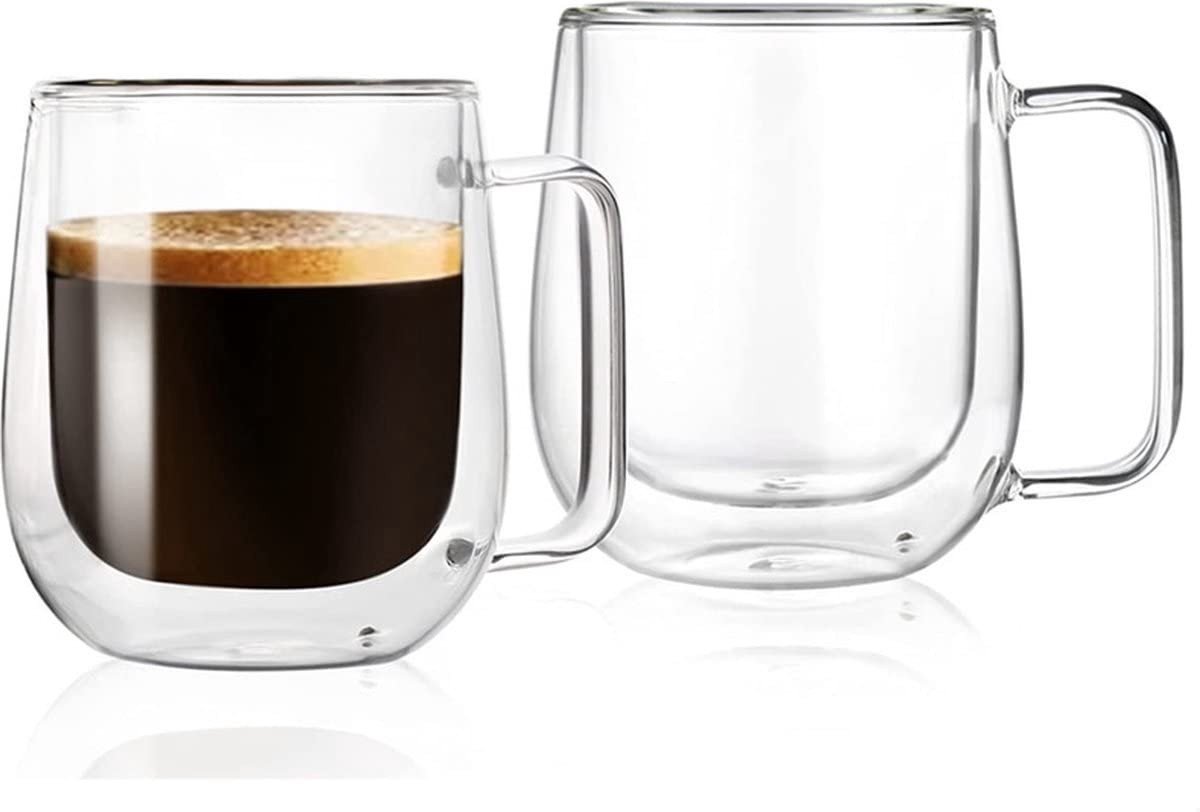 Dailygoods- Theeglas 320 ml - Dubbelwandig - 2 stuks - Hittebestendig - Borosilicaatglas - Lichtgewicht - Handgeblazen - Koffieglas