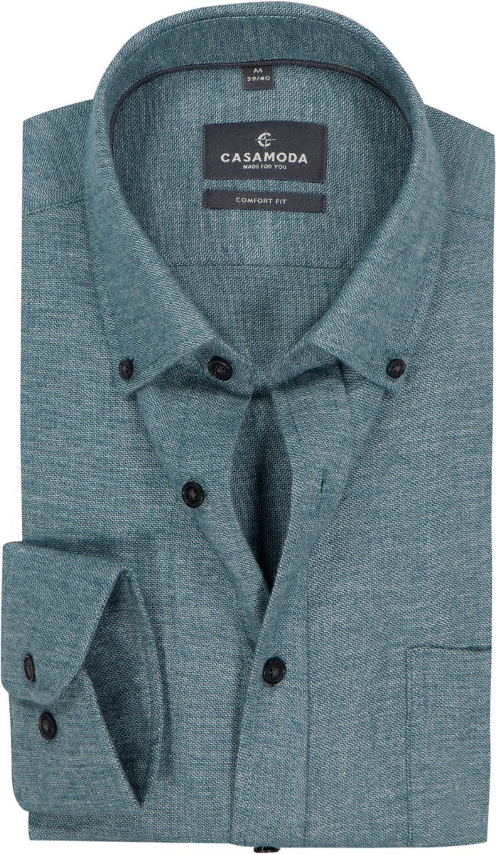 CASA MODA Sport comfort fit overhemd - structuur - groen met blauw