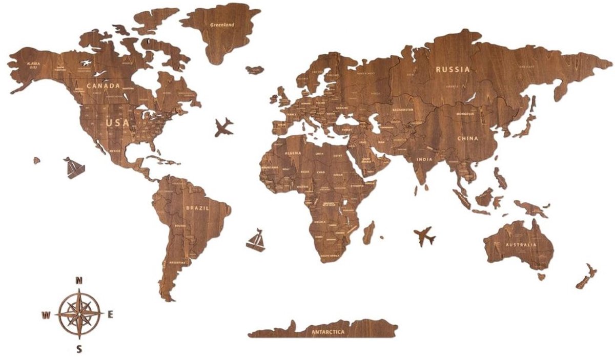 ApexArte® Wereldkaart Prikbord - Poster Wereld - Werelddelen