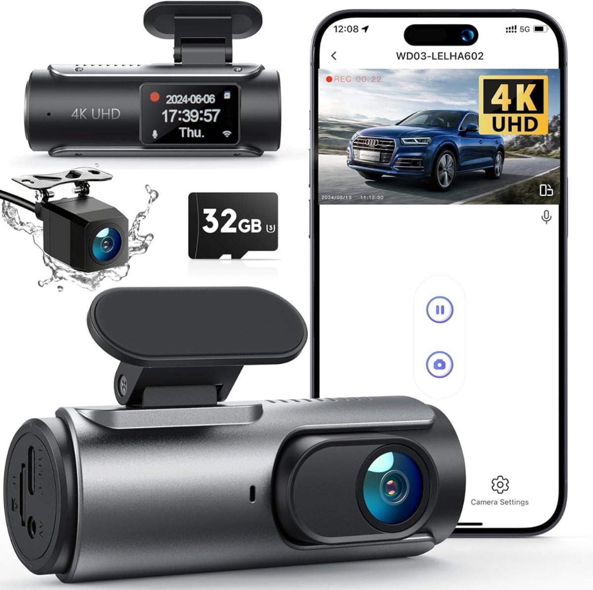 QORA® Dashcam voor Auto Voor en Achter - Dashcam - Zwart - 8cm x 4cm x 5cm