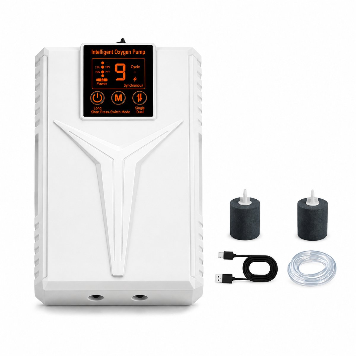 Aquarium Zuurstofpomp met Accu 3000mAh – Draagbare Stille Beluchter met Dubbele Uitgang – USB Oplaadbaar – Voor Aquarium, Vistransport en Stroomuitval – Wit