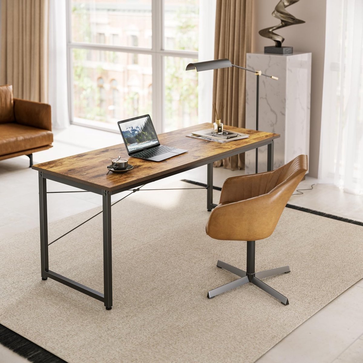 Computerbureau - Schrijftafel Werkplek - Thuiswerken Studeren - Moderne Eenvoudige Stijl - 80 x 40 cm - Bruin thumbnail 3