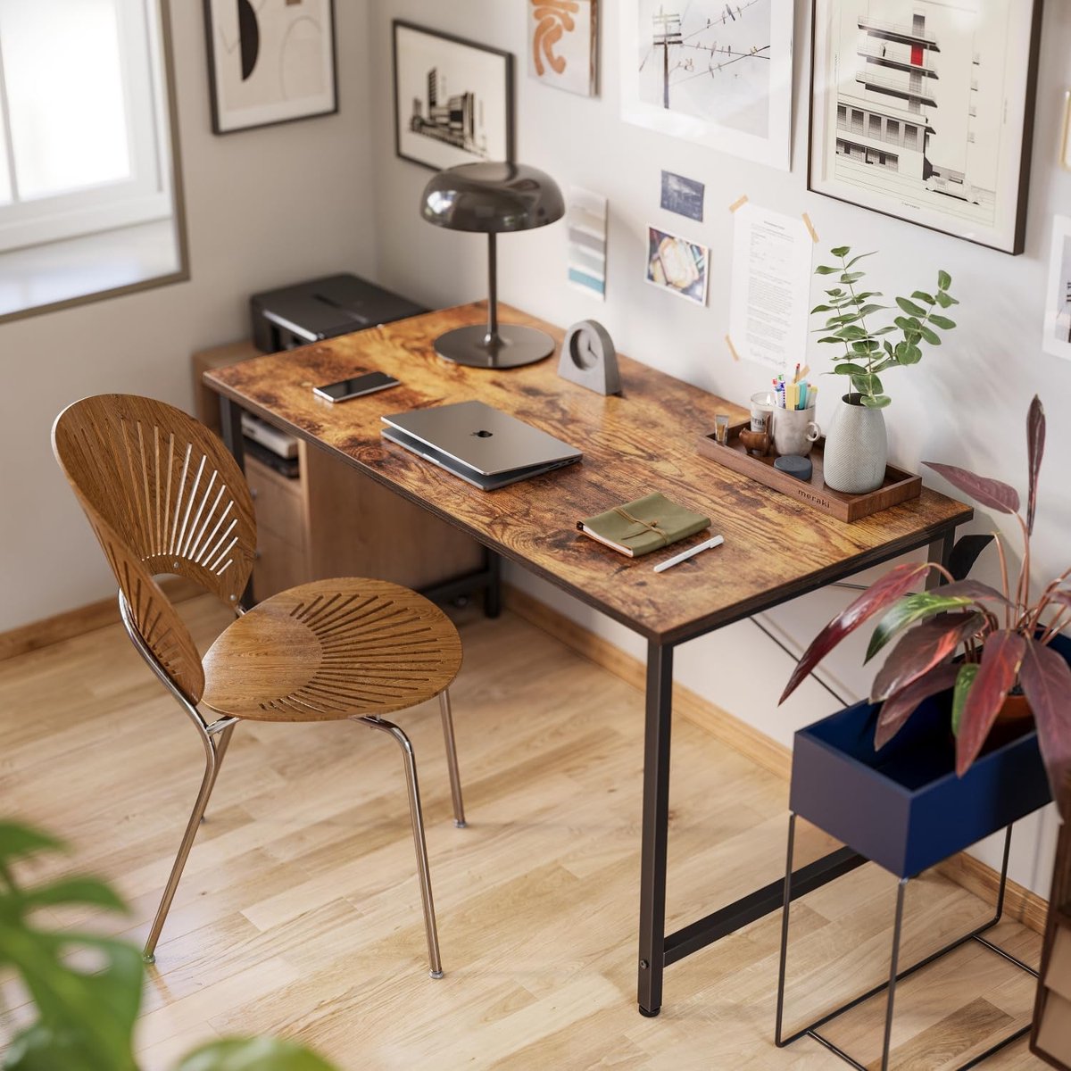 Computerbureau - Schrijftafel Werkplek - Thuiswerken Studeren - Moderne Eenvoudige Stijl - 80 x 40 cm - Bruin thumbnail 4