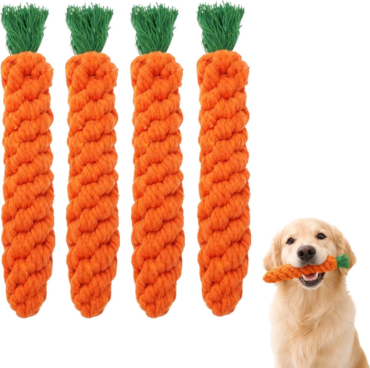 4 stuks speelgoed voor puppy's, speelgoed voor kleine honden, wortels voor katten, katoenen touw in de vorm van kauwspeelgoed voor kleine en middelgrote honden, tandreiniging