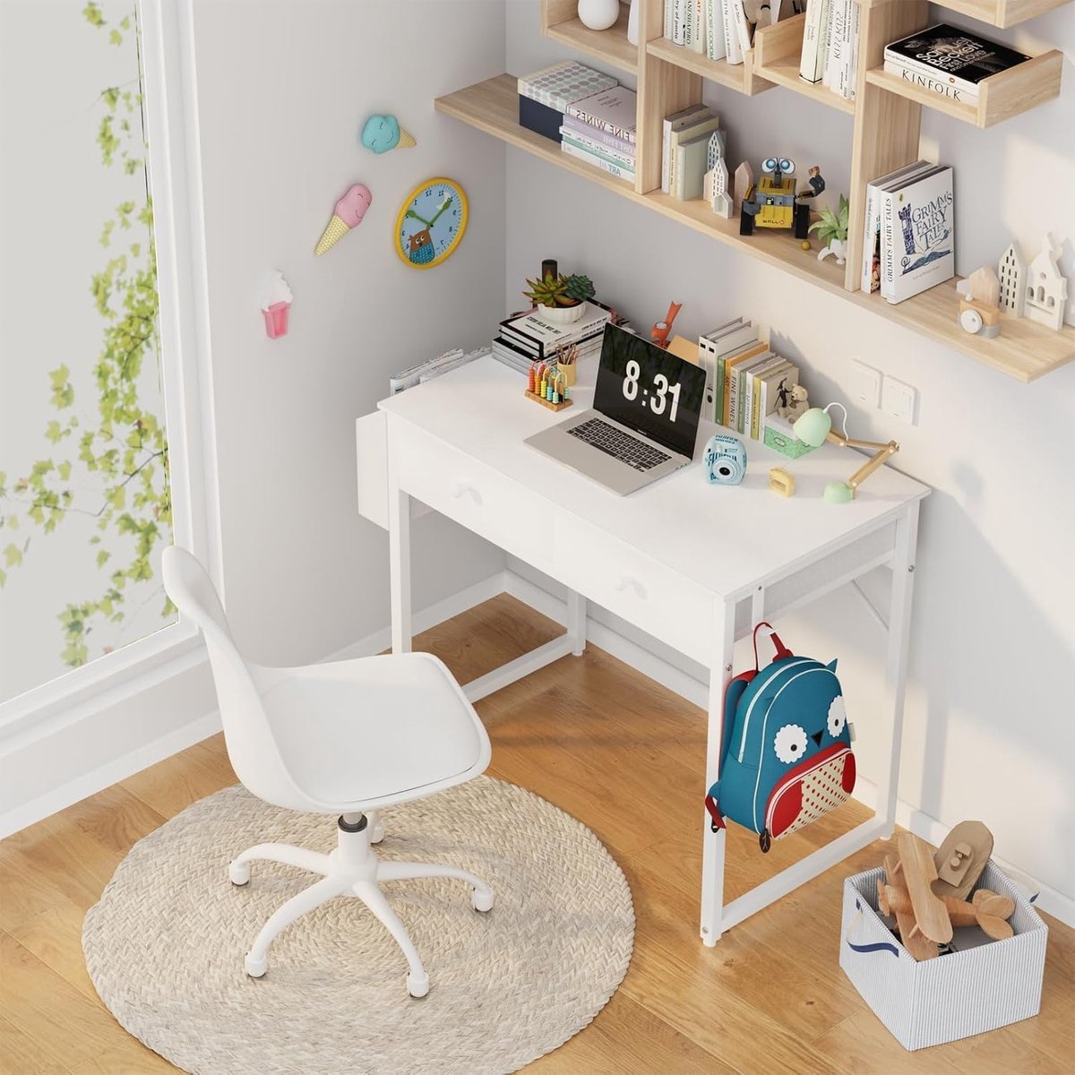 Computerbureau met laden - Schrijftafel thuis - Thuiswerken Organiseren - Compact ontwerp - 80 cm breed - Wit thumbnail 2