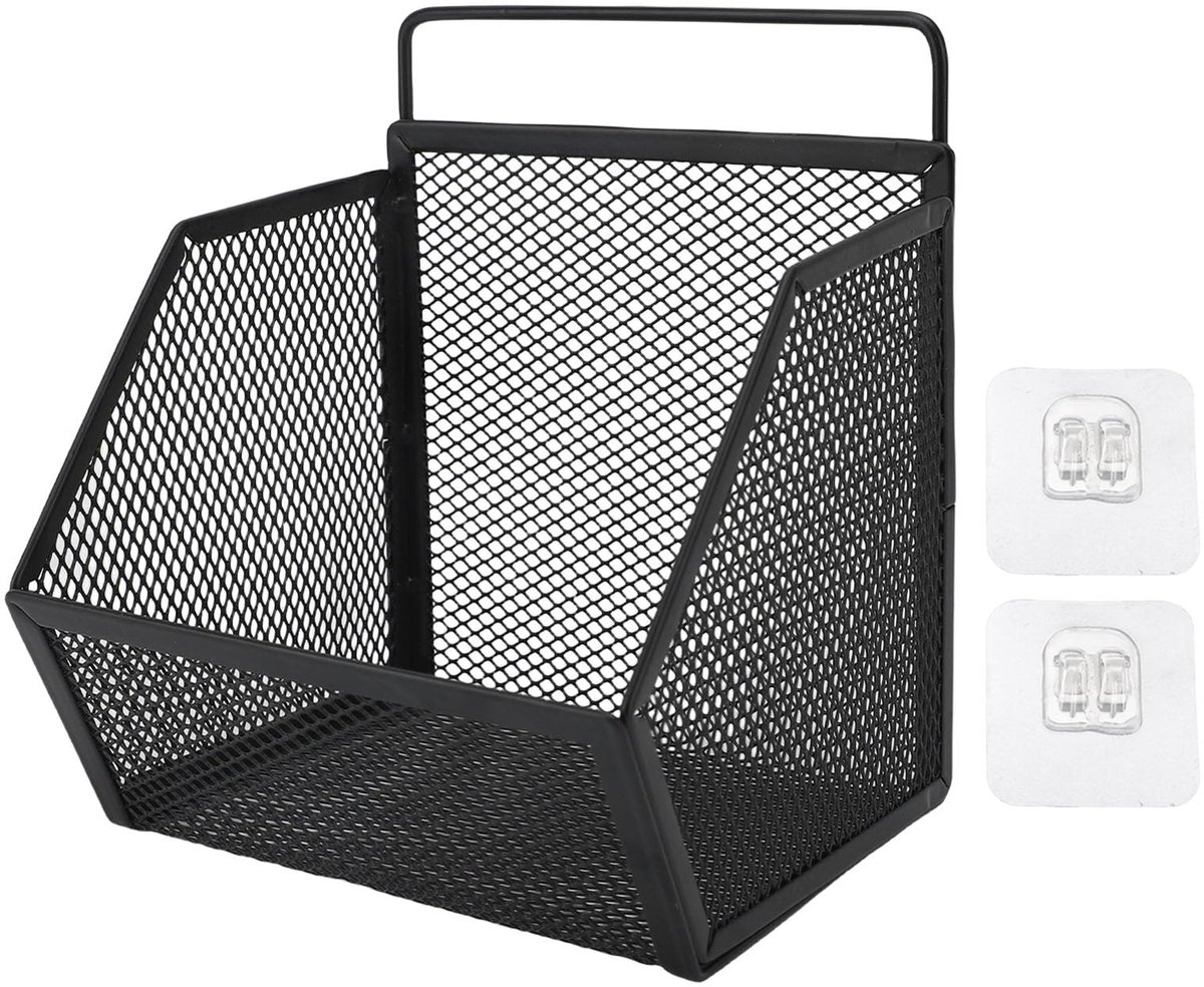Hangende Draadmand, Metalen Zelfklevende Wandopbergmand 13,2 X 10 X 15 Cm, Zonder Boren, Open Ontwerp, Draagvermogen 11 Lb, voor Keuken, Badkamer, Slaapkamer, Wasruimte (BLACK)