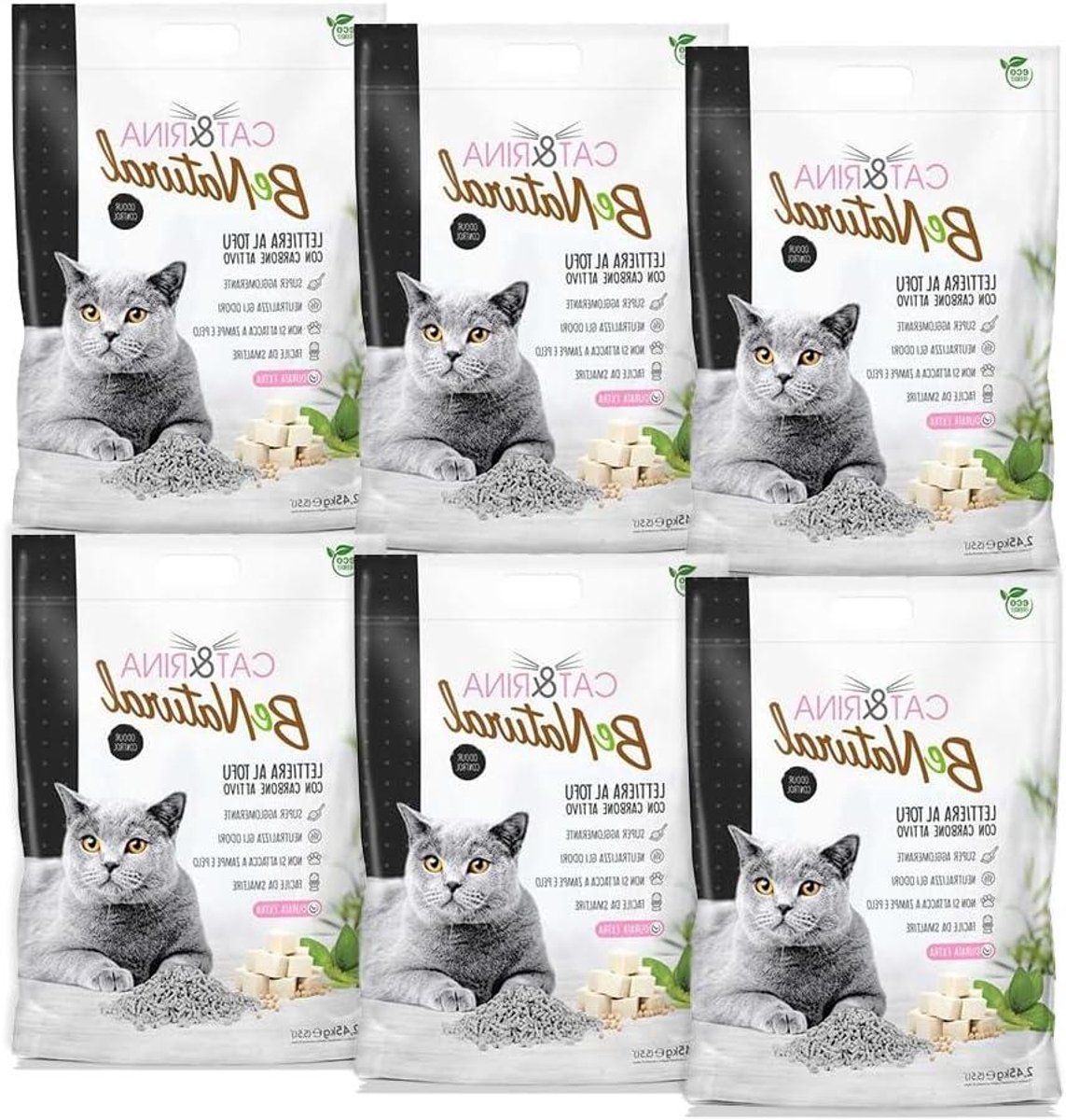Kattenbakvulling Plantaardig - Klonterende Zand - Odor Control - Afval Reducerend - 6 Zakken 5.5L - Naturel