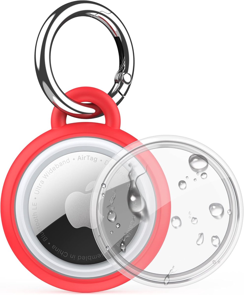 Beschermhoes voor Apple AirTag, waterdichte 2-in-1 case met ring en transparante afdekking, rondom bescherming voor sleutels, rugzak, koffer, halsband voor huisdieren